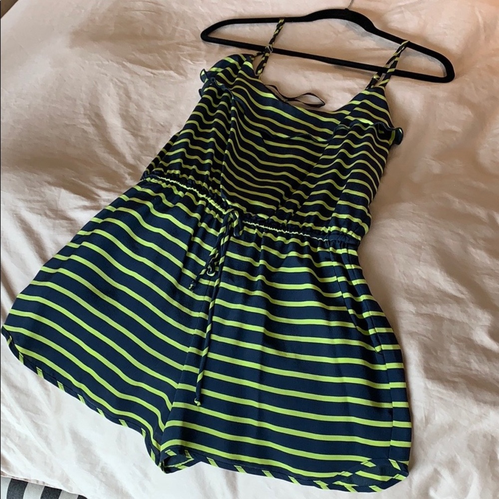 Silk Navy Blue and Green Romper